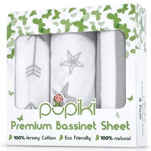 Premium Bassinet Sheets 3 Pack Set 100% Jersey Cotton Baby, Fitted Sheets